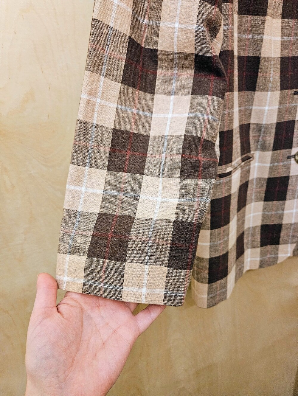 90s Brown / Tan Plaid Print Blazer Jacket - Picture 2 of 5